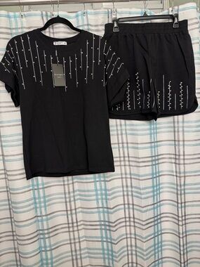Black Embellished Two-Piece Lounge Set